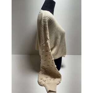 A Fathers Love Women’s Sweater Oversized Sz L Ivory Boho Cropped Knit Swiss Dot